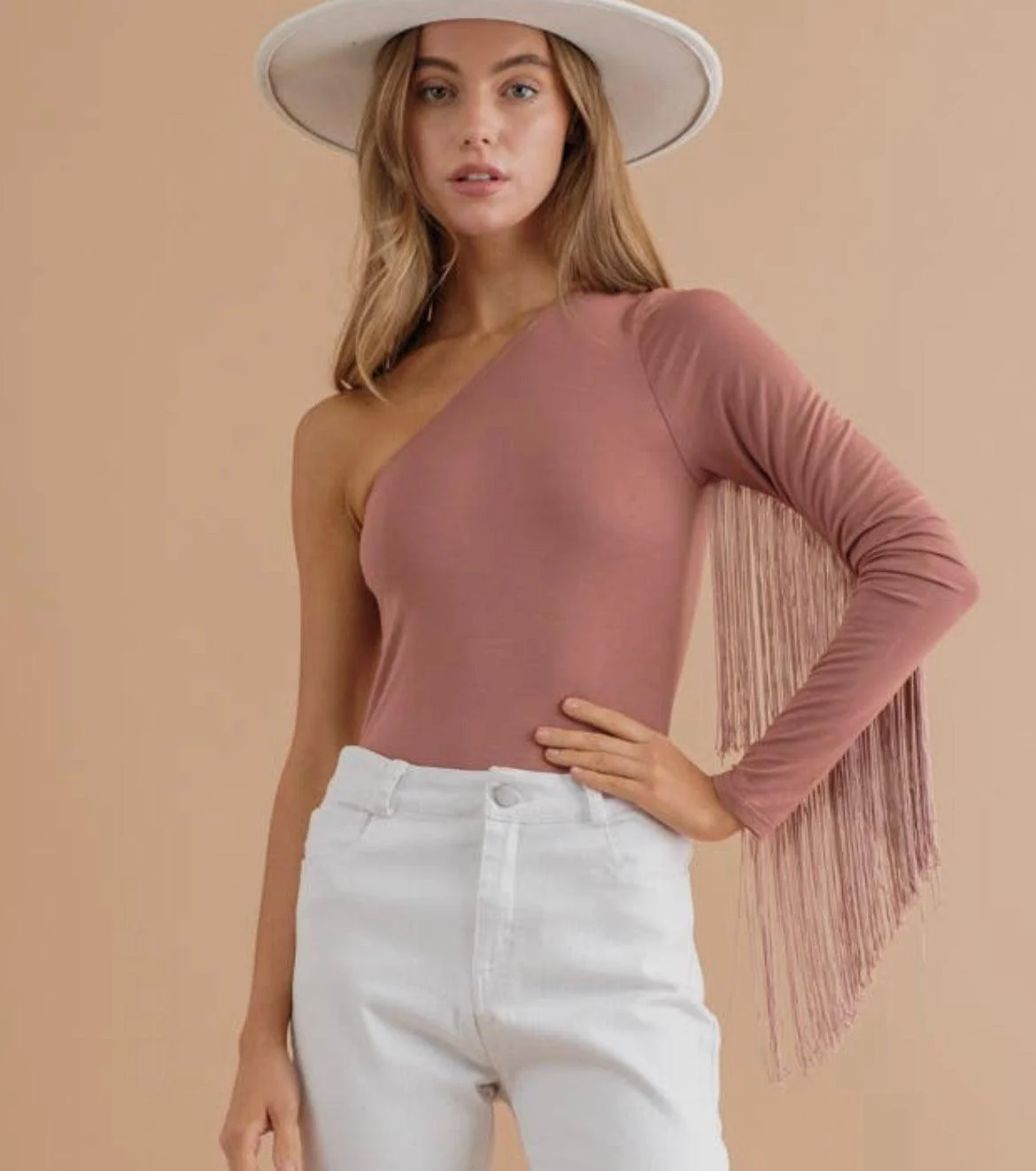 One Shoulder Fringe Bodysuit - Image 4