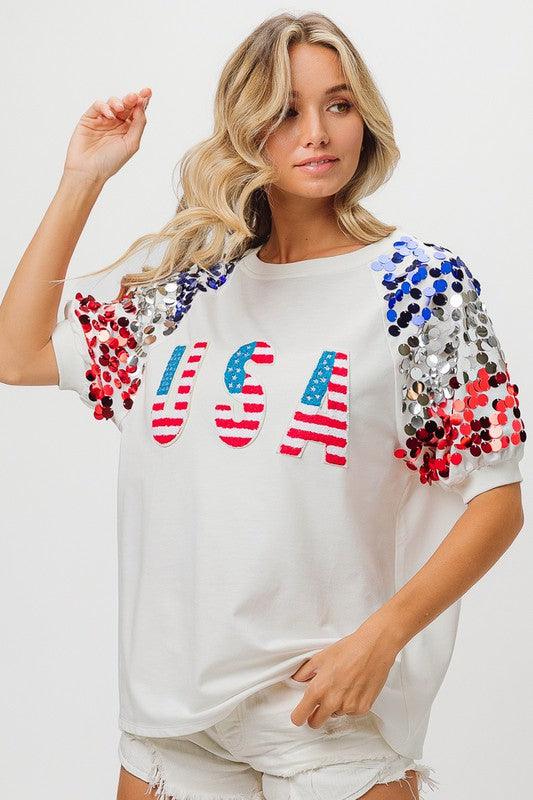 American Flag USA Sequin Sleeve top - Image 3