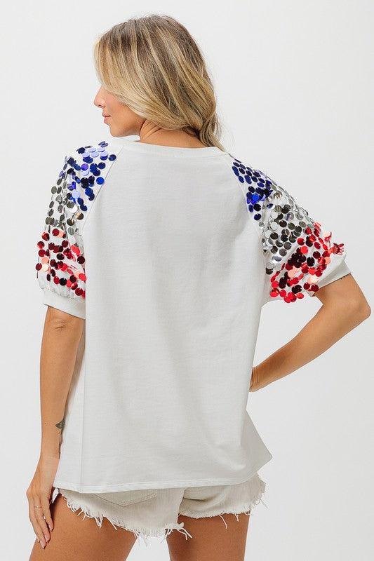 American Flag USA Sequin Sleeve top - Image 4