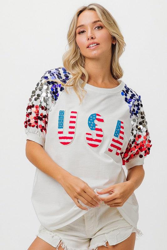 American Flag USA Sequin Sleeve top - Image 5