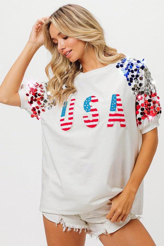 American Flag USA Sequin Sleeve top - Image 6