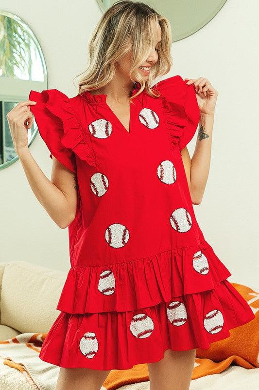 Baseball Sequin Patch Dress Black - Image 4