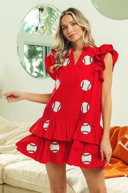 Baseball Sequin Patch Dress Black - Image 5