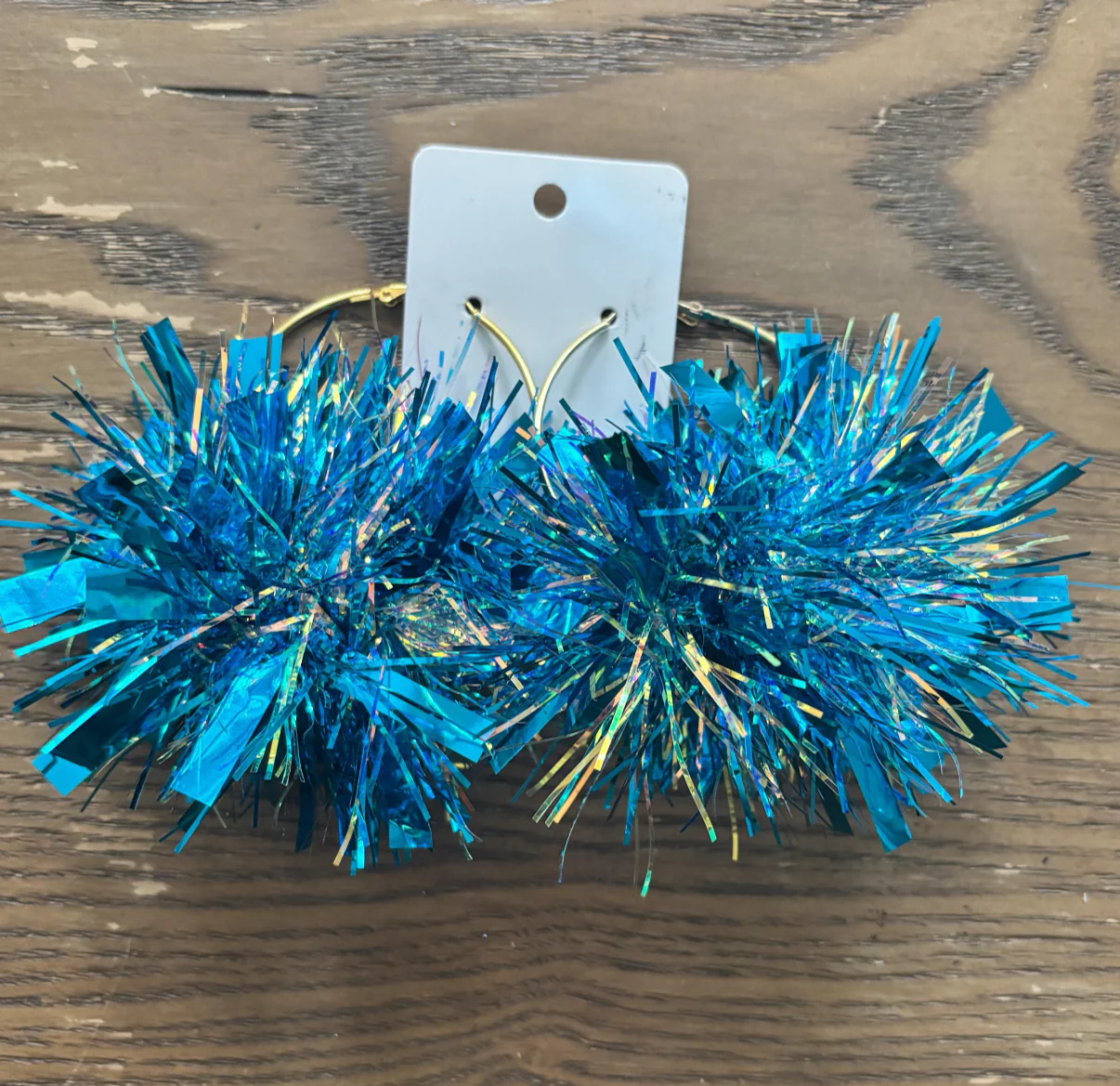 Blue and White Pompom Game day Earrings - Image 4
