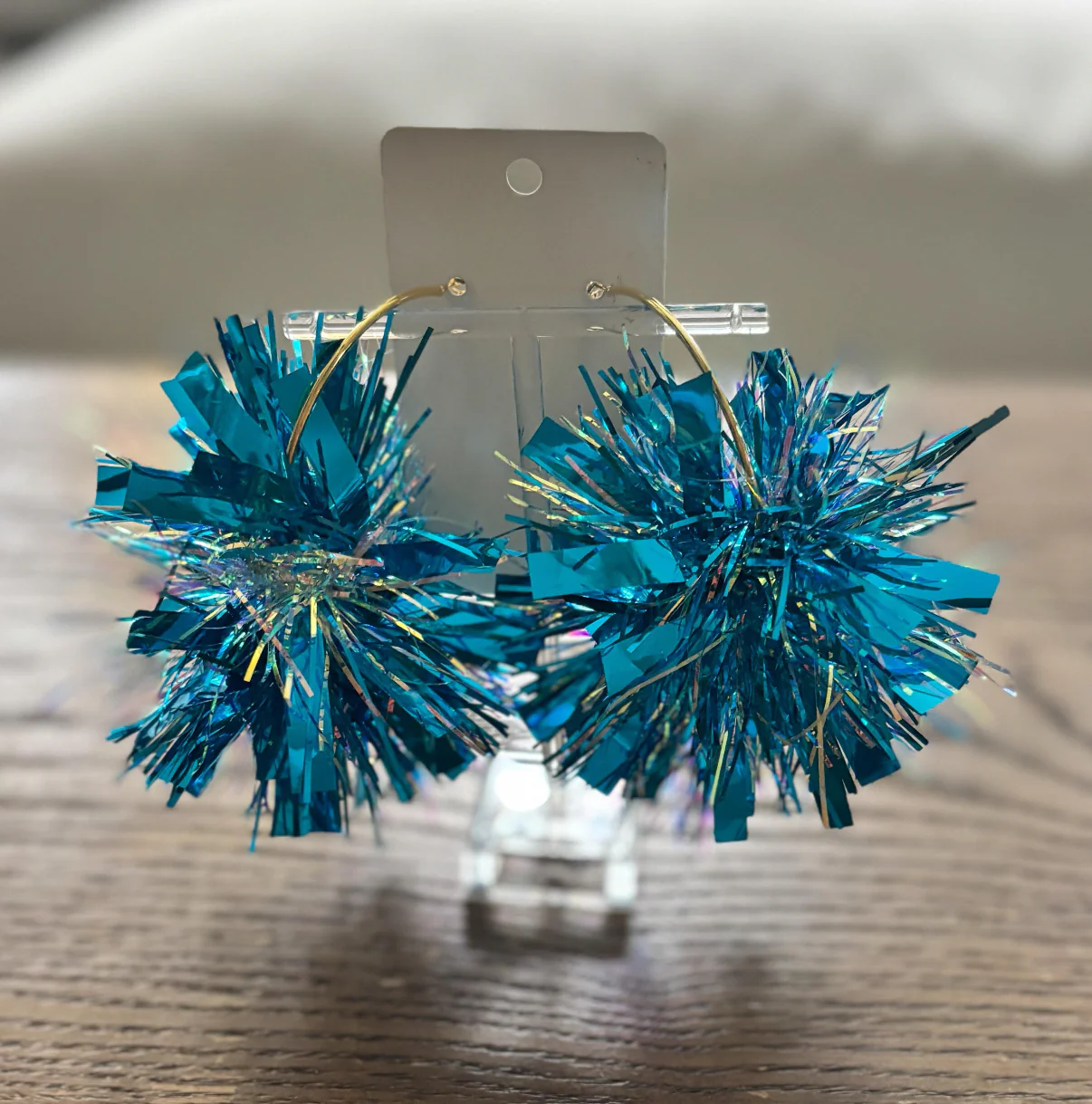 Blue and White Pompom Game day Earrings - Image 5