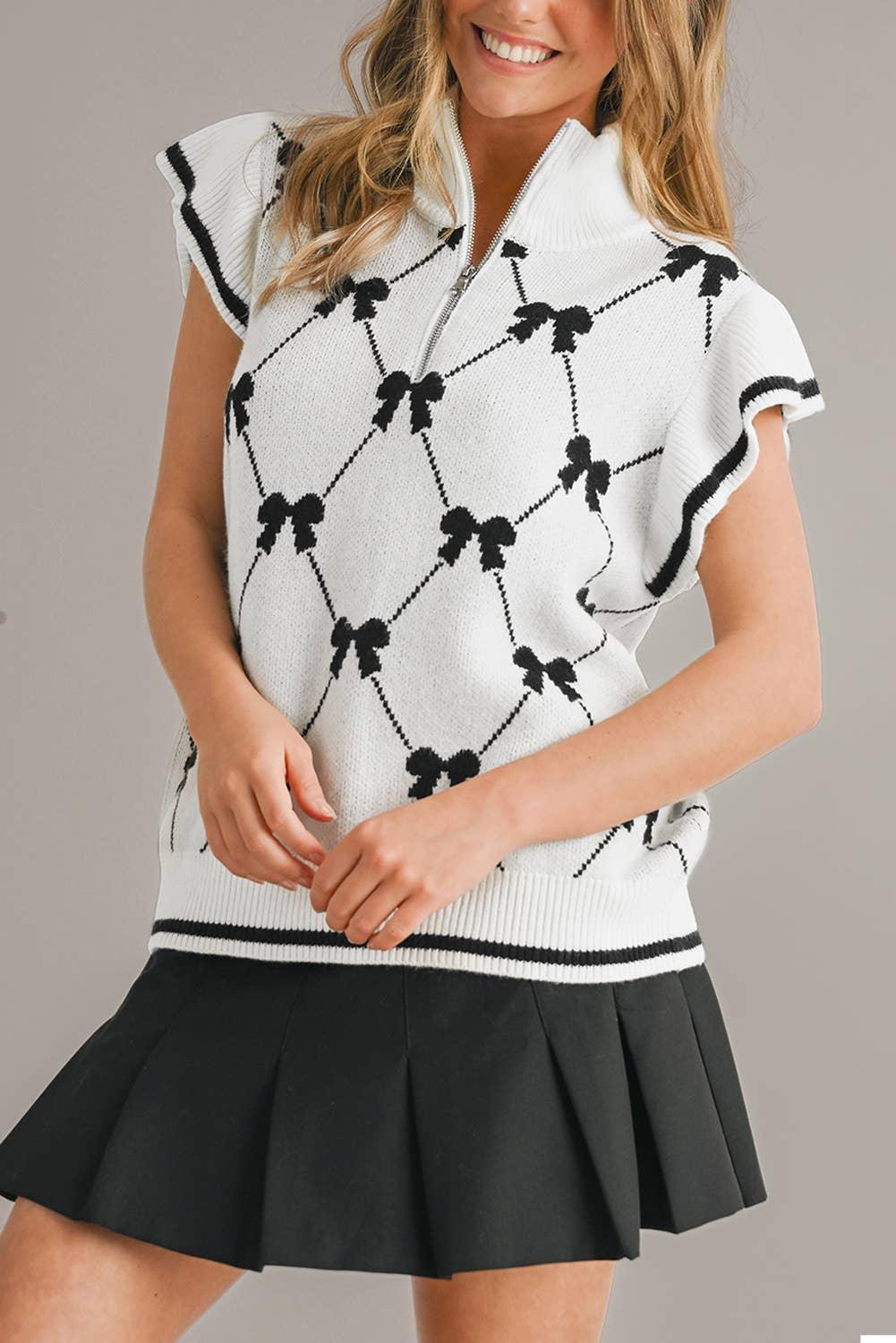 Bow Print Ruffled Sweater Top - Image 3