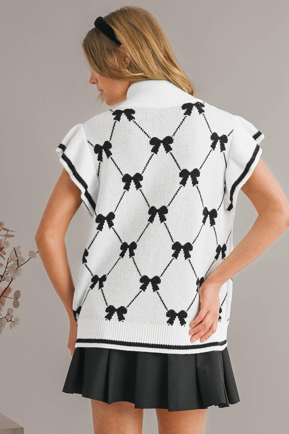 Bow Print Ruffled Sweater Top - Image 4