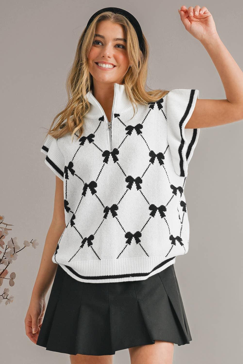 Bow Print Ruffled Sweater Top - Image 5
