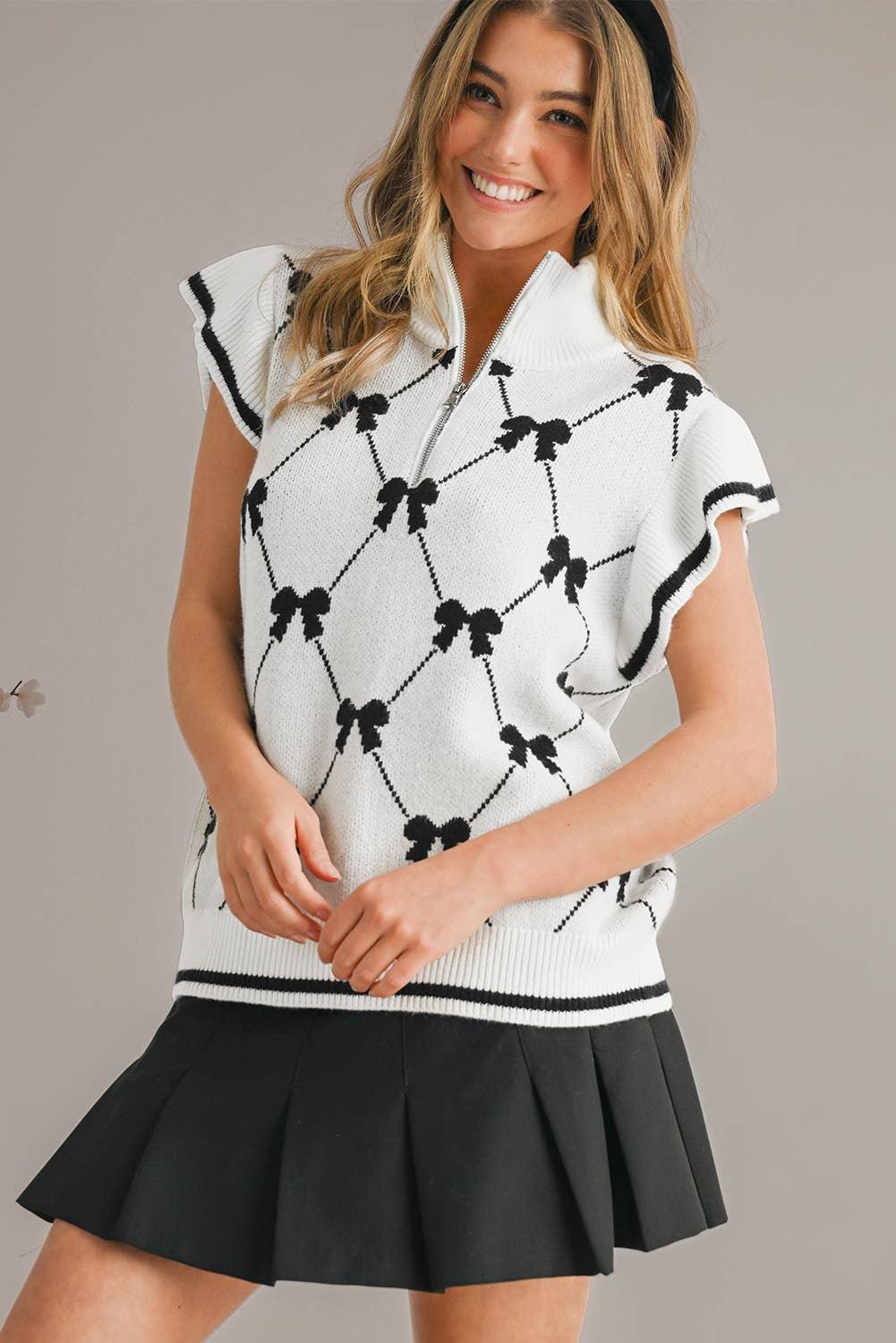 Bow Print Ruffled Sweater Top - Image 7