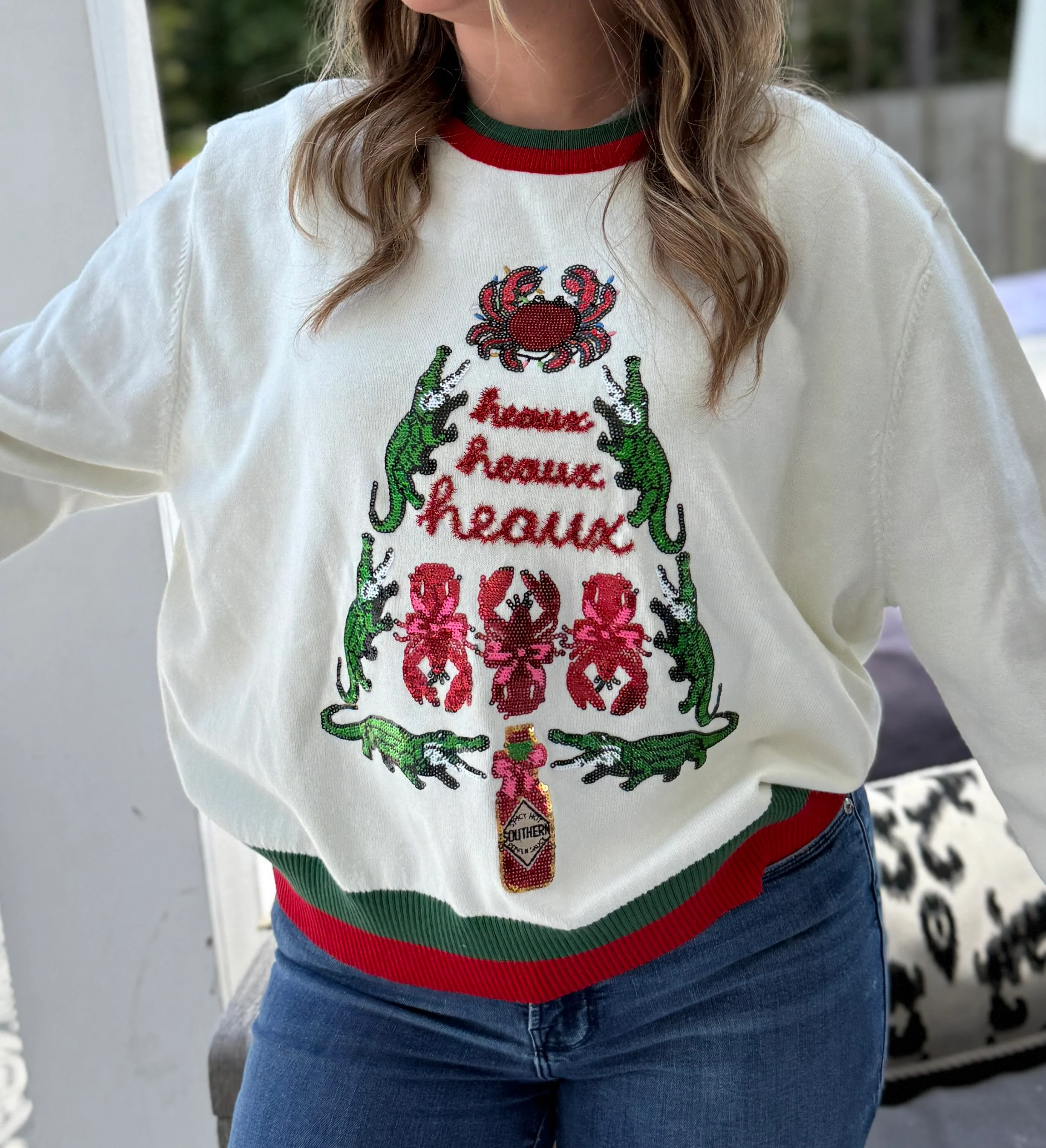 Cajun Christmas Sequin Alligator Sweater - Image 4
