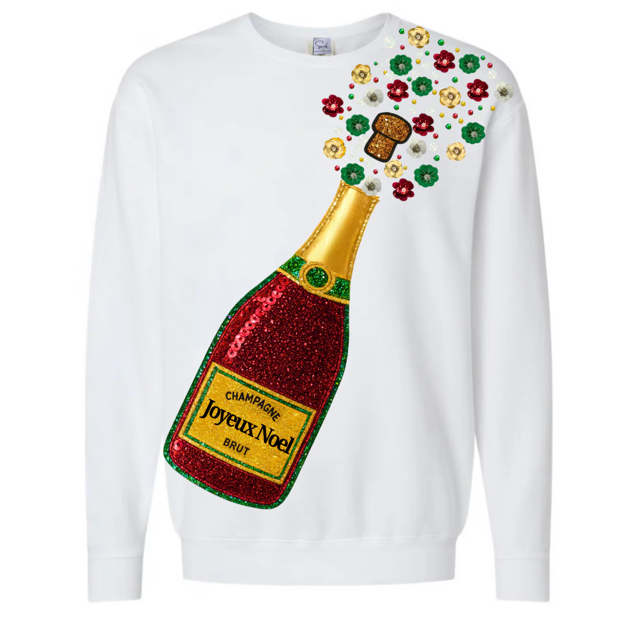 Champagne Joyeux Noel Sequin Christmas Sweatshirt - Image 3