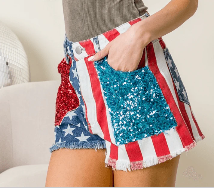 American Flag Sequin Shorts - Image 5