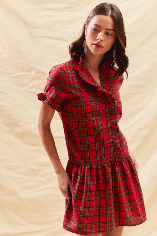Holiday Plaid Ruffle Mini Dress - Image 3
