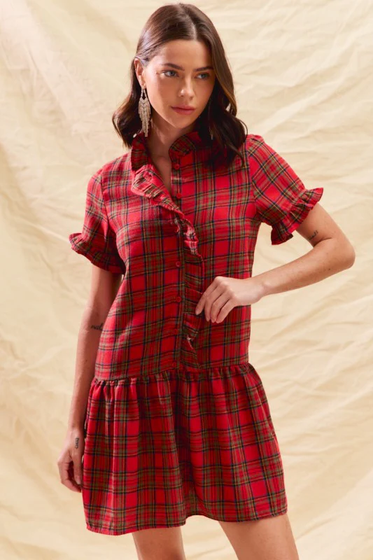 Holiday Plaid Ruffle Mini Dress - Image 4