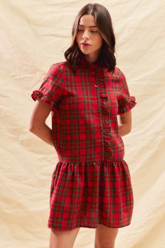 Holiday Plaid Ruffle Mini Dress - Image 5