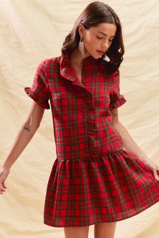 Holiday Plaid Ruffle Mini Dress - Image 6