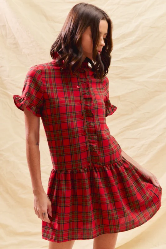 Holiday Plaid Ruffle Mini Dress - Image 7