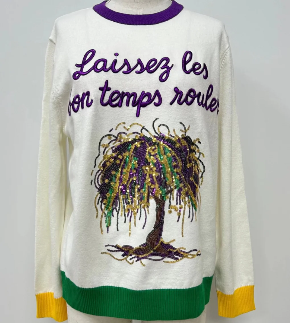 Mardi Gras Bead Tree Sequin Sweater - Image 3