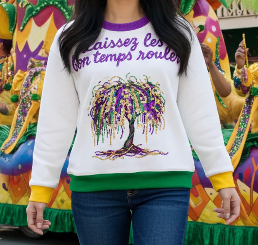 Mardi Gras Bead Tree Sequin Sweater - Image 4