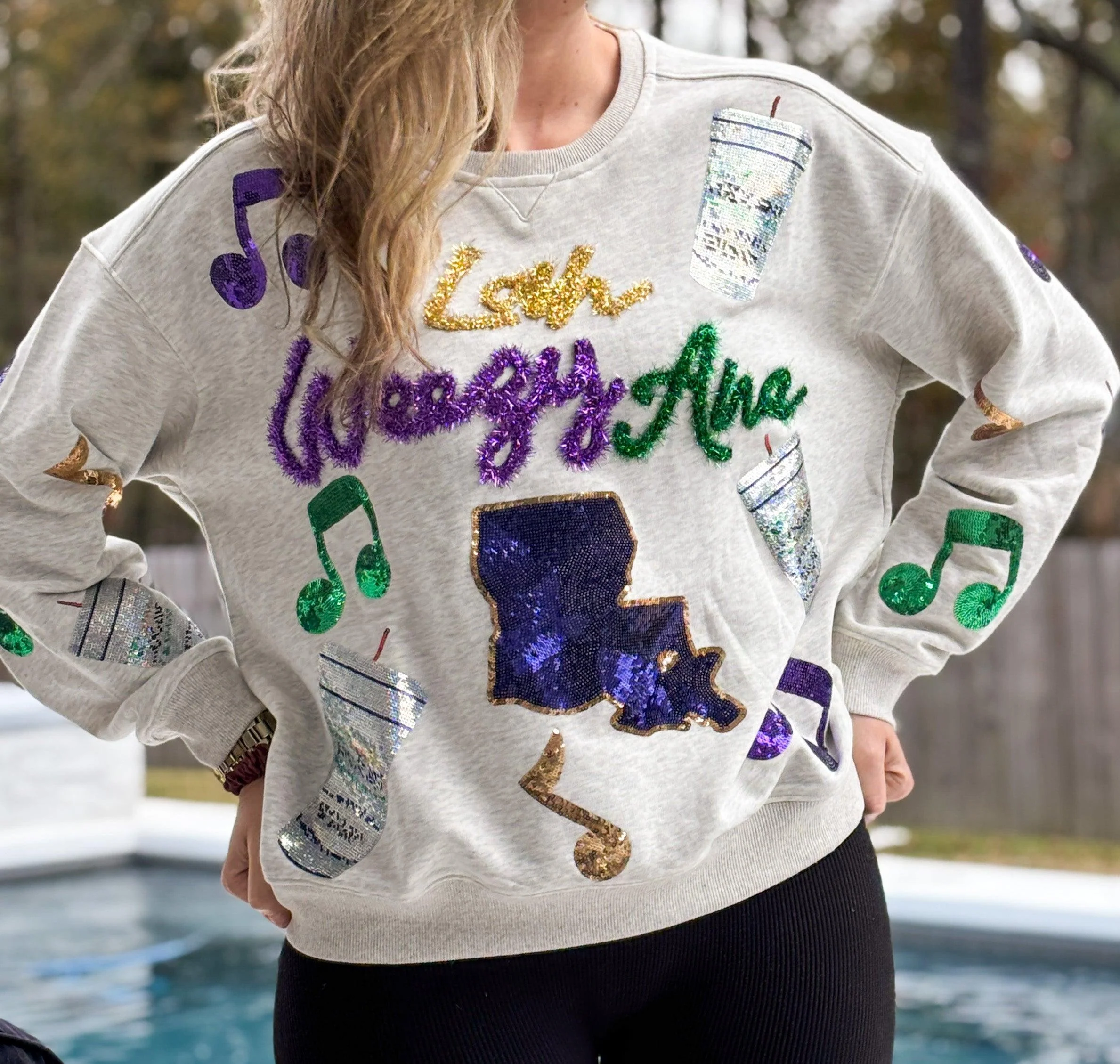 Mardi Gras Lah Weezy Ana Sequin Sweatshirt - Image 4
