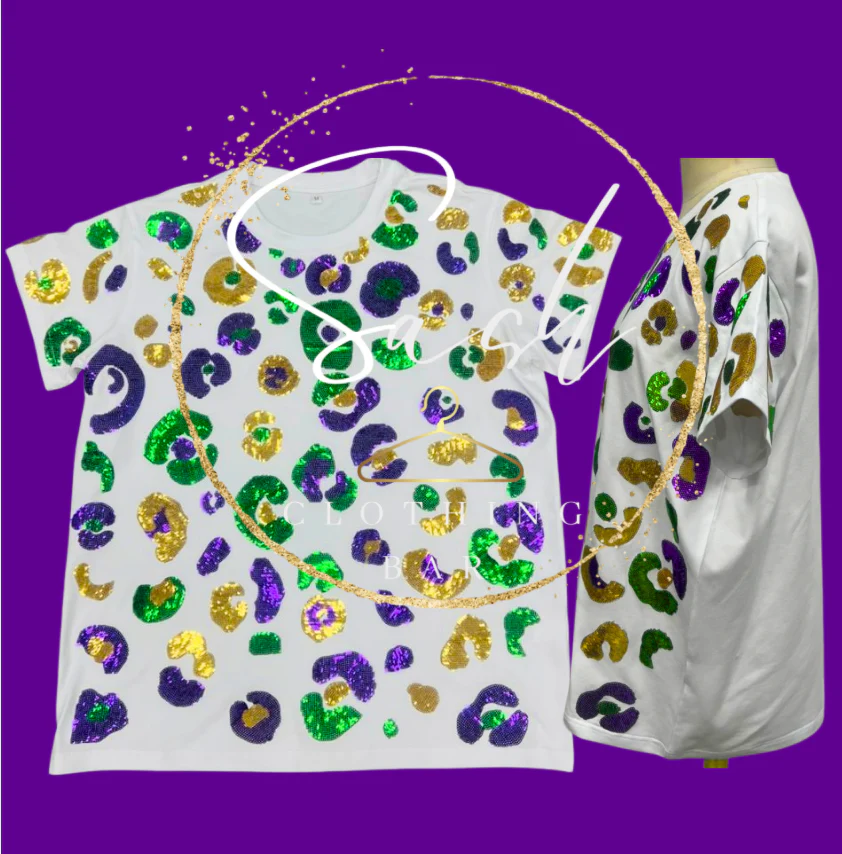 Mardi Gras Leopard Sequin T-Shirt - Image 4