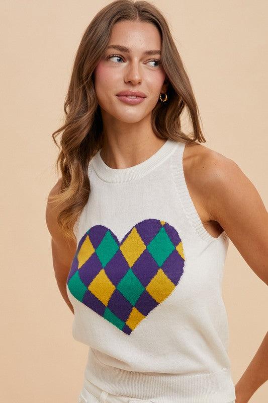 Mardi Gras Heart Sweater Top - Image 4
