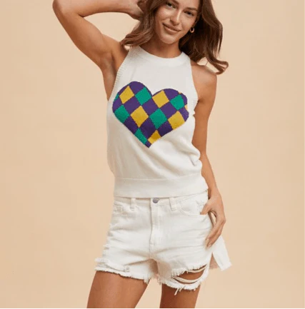 Mardi Gras Heart Sweater Top - Image 6