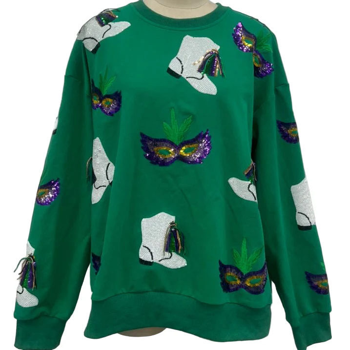 Mardi Gras Sequin Tassel Marching boot Sweatshirt - Image 4