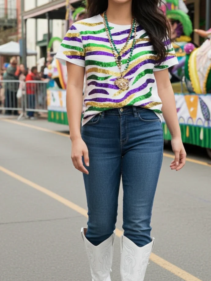 Mardi Gras Tiger Stripe Sequin T-Shirt - Image 4