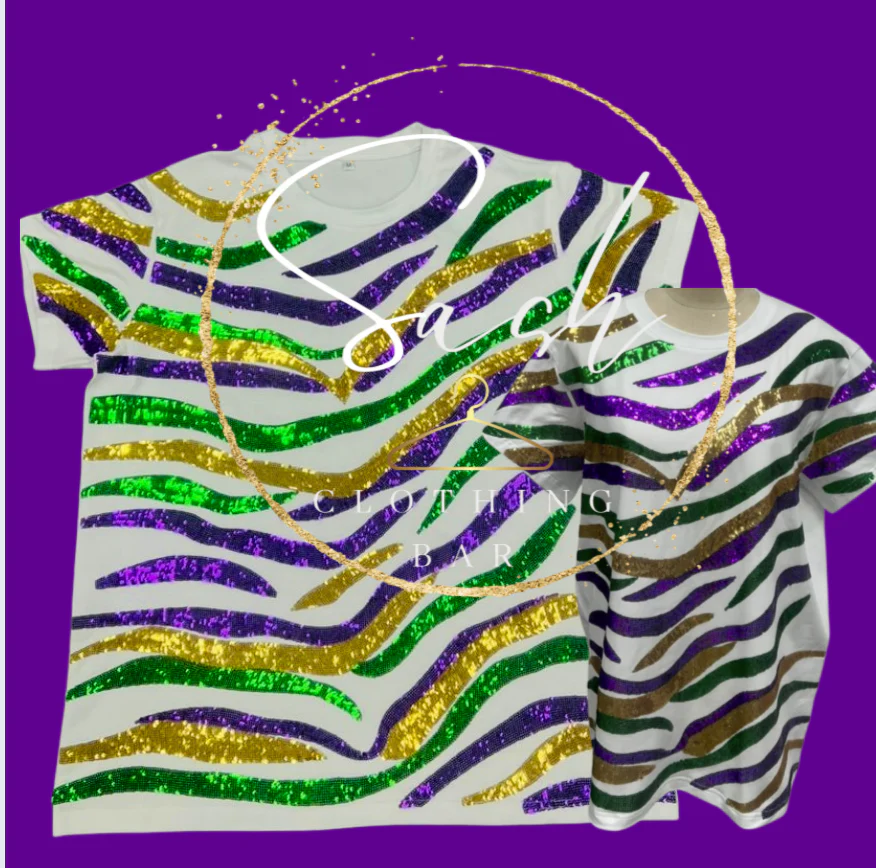 Mardi Gras Tiger Stripe Sequin T-Shirt - Image 6