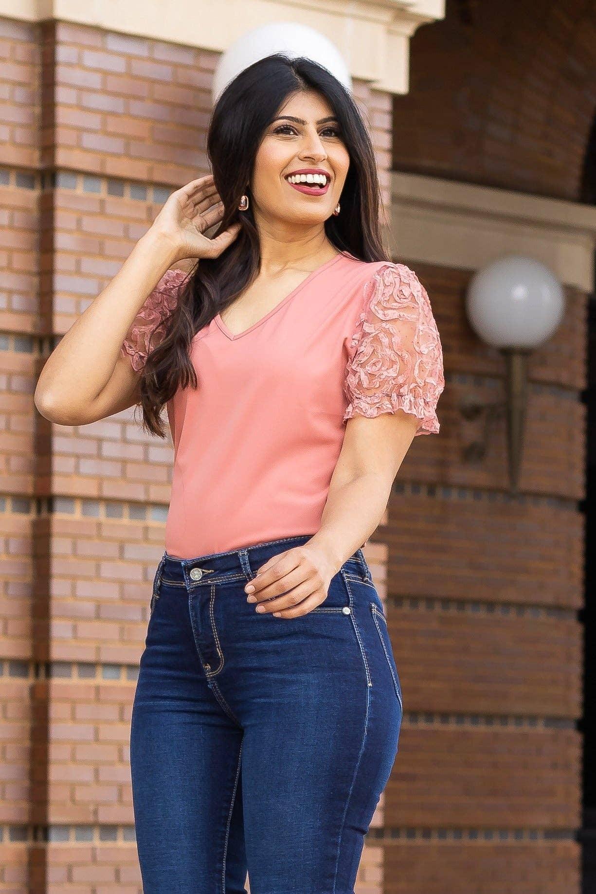 Peachy Petal Floral Sleeve Bodysuit - Image 5