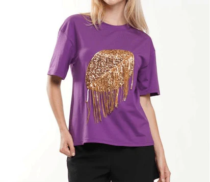 Purple and Gold Sequin Fringe Game Day Shirt - Image 3