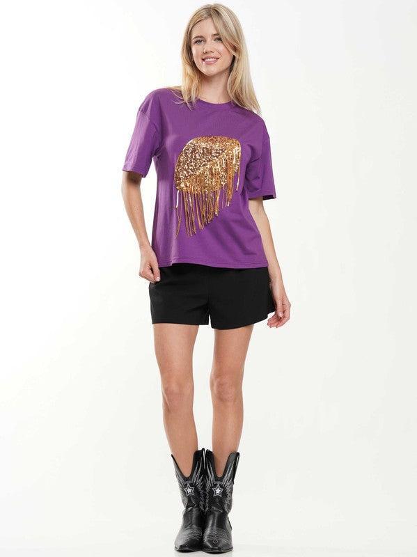 Purple and Gold Sequin Fringe Game Day Shirt - Image 4