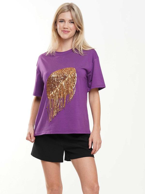 Purple and Gold Sequin Fringe Game Day Shirt - Image 5