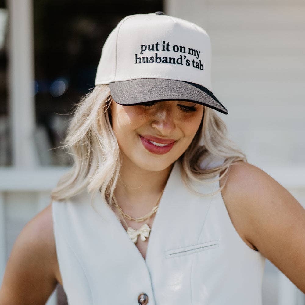 Put It On My Husband's Tab Two-Toned Vintage Hat: Pink and Tan - Image 4