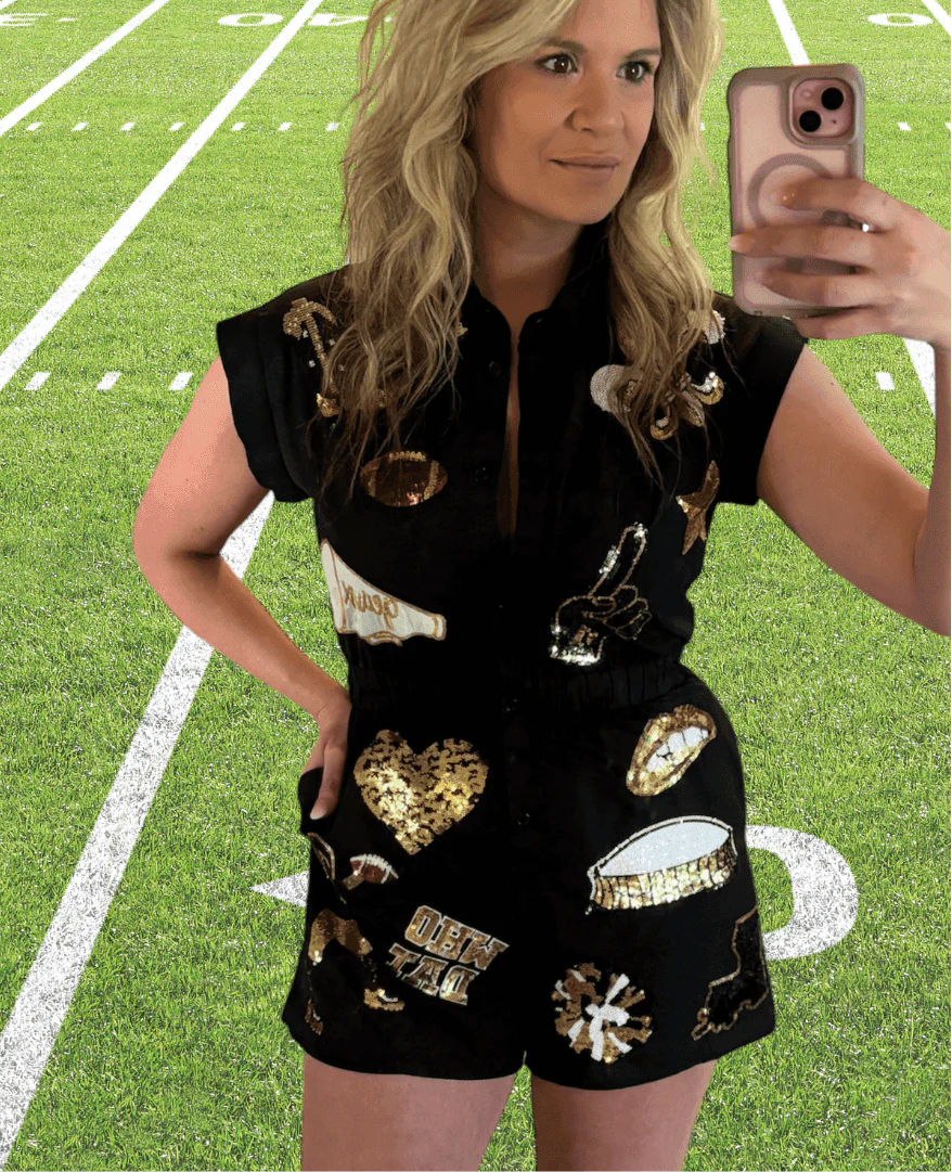 Saints Black & Gold Sequin Game Day Romper - Image 4