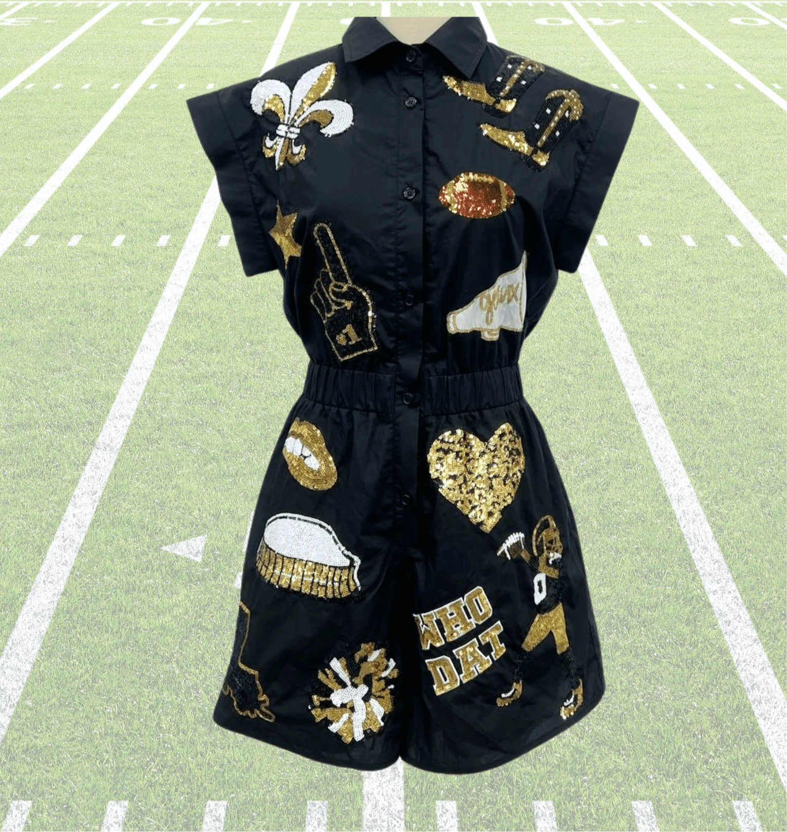 Saints Black & Gold Sequin Game Day Romper - Image 8