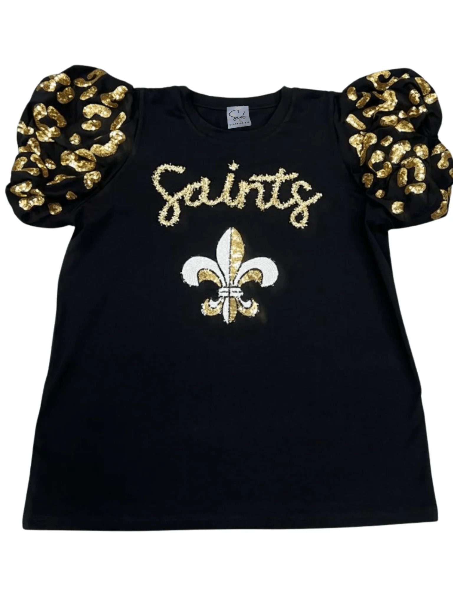 Saints Sequin Game Day Tinsel Script Top - Image 3