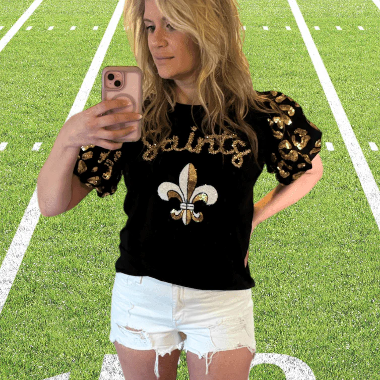 Saints Sequin Game Day Tinsel Script Top - Image 5