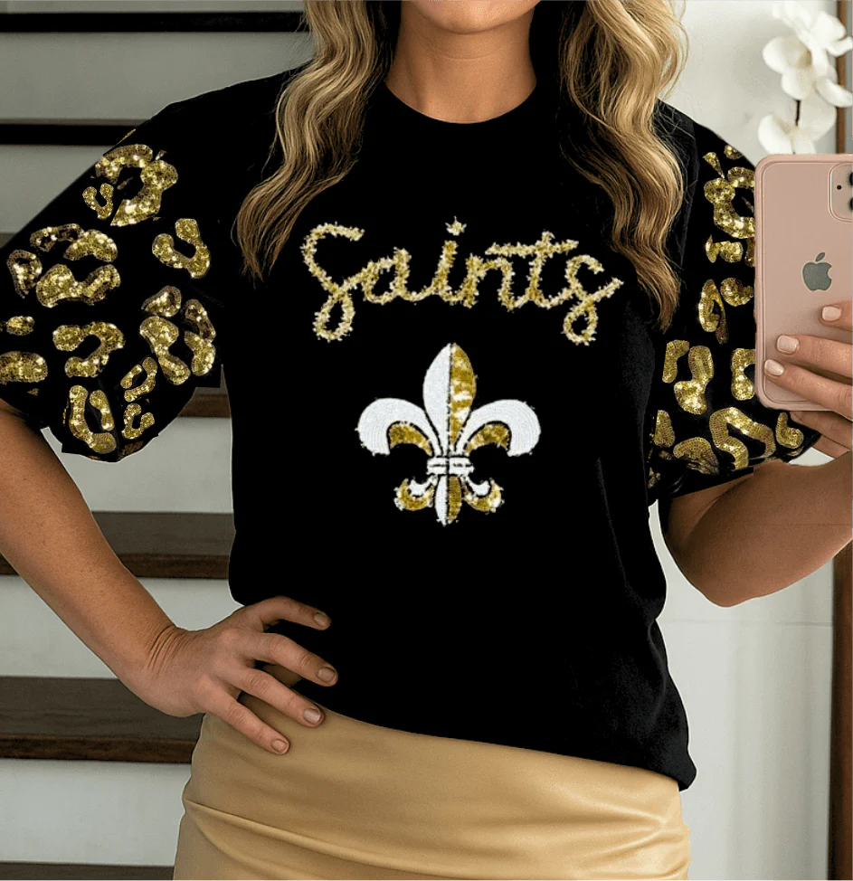 Saints Sequin Game Day Tinsel Script Top - Image 7