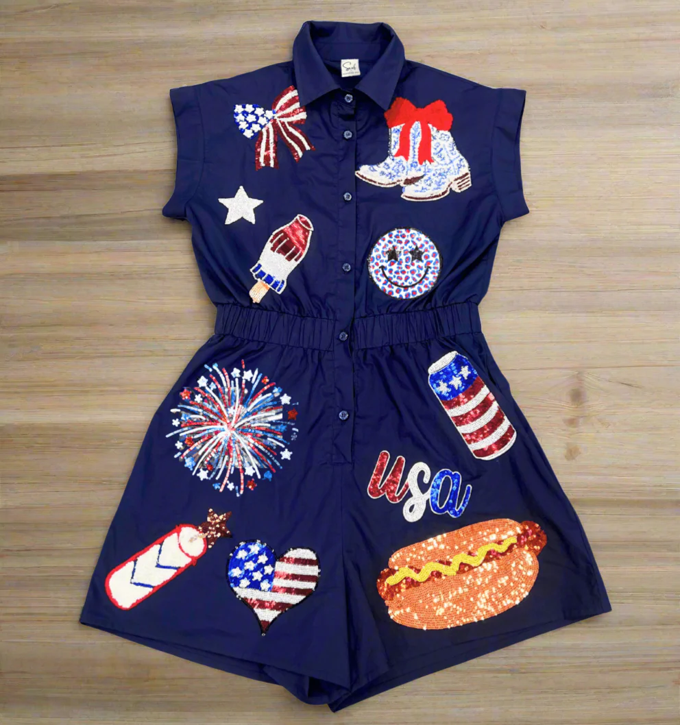 Sequin Patch 4th of July Romper - Image 3
