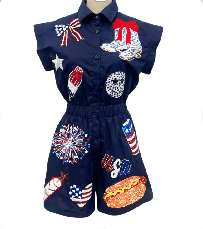 Sequin Patch 4th of July Romper - Image 4