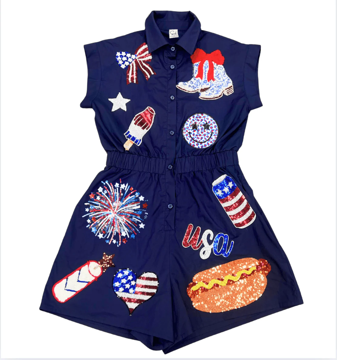 Sequin Patch 4th of July Romper - Image 5