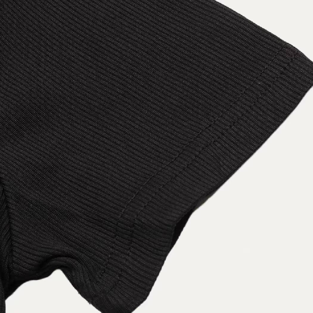 Stretchy Round Neck Ribbed Knit Short Sleeves Bodysuit - Image 6
