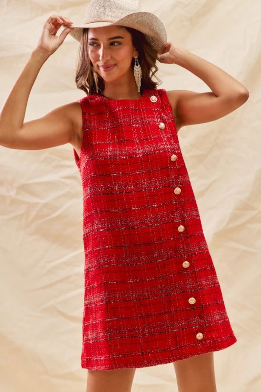 Tweed Holiday Plaid Mini Dress - Image 4