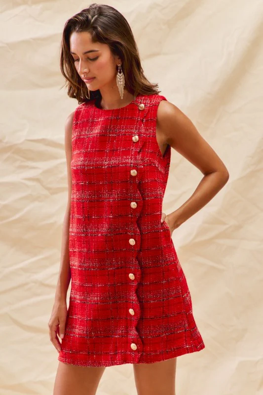 Tweed Holiday Plaid Mini Dress - Image 5