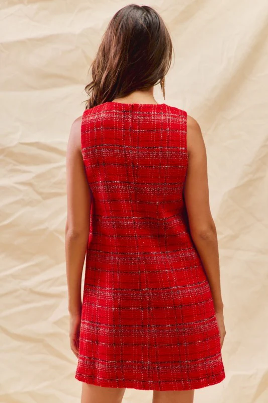 Tweed Holiday Plaid Mini Dress - Image 6
